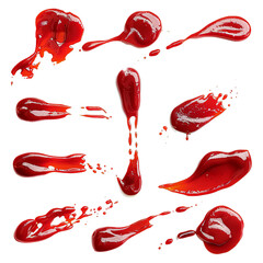 collection of ketchup stains each one is shot separately - obrazy, fototapety, plakaty