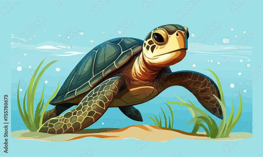 Poster turtle isolated vector style on isolated background illustration
