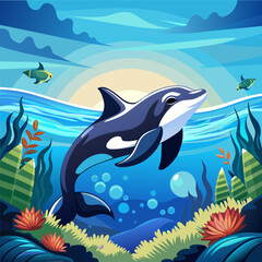 Obraz na płótnie Canvas orca, in ocean, white background