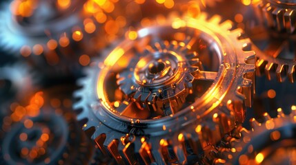 Close-Up of a Bunch of Gears - obrazy, fototapety, plakaty