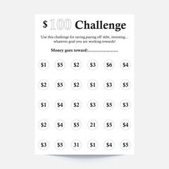 Savings Challenge, 100 Dollars Challenge,100 dollar envelope challenge,100 day dollar challenge,Savings Tracker,Money Goal Tracker,Saving Challenge
