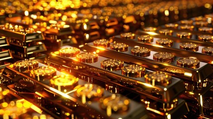 Obraz premium Golden Circuit Board Close-Up Depicting High-Tech Electronics and Computing Power