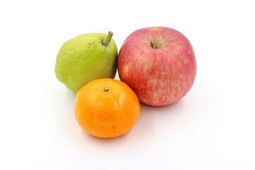 orange apple and Guava, isolated on white background