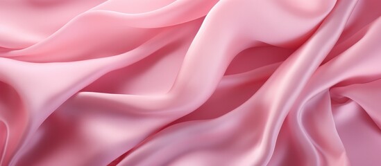 Pink silk satin fabric with a delicate wave texture. Festive vertical abstract fabric backdrop.