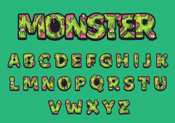 Alphabet text graffiti in monster zombie style. vector © дима селиванов
