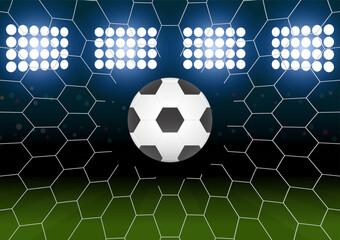 Football or Soccer Ball in Goal. Football Championship. Soccer Banner Template for Poster. Vector Illustration. 