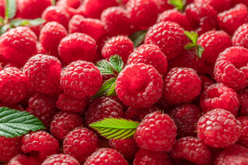 Fresh red ripe raspberries. Raspberries background. - 755783003