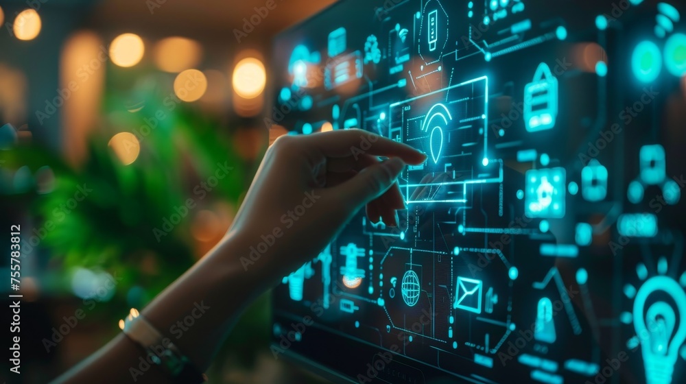 Poster a high-tech home automation system, where ai and iot create a seamless