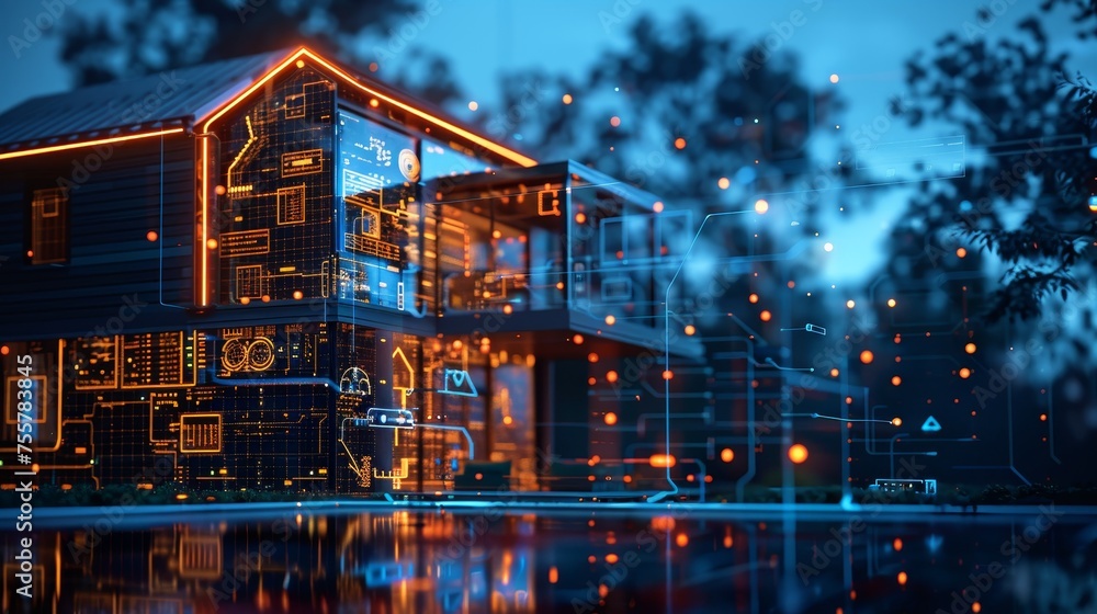 Poster a high-tech home automation system, where ai and iot create a seamless