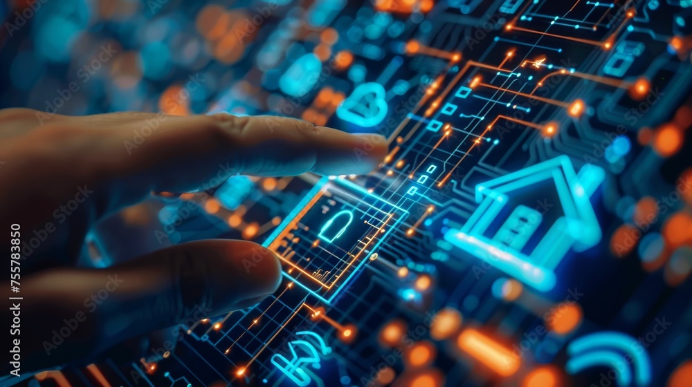 Poster a high-tech home automation system, where ai and iot create a seamless