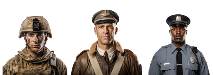 Military personals isolated on white, png