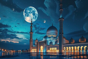 Ramadan and EID background with mosque or lantern illustration - obrazy, fototapety, plakaty