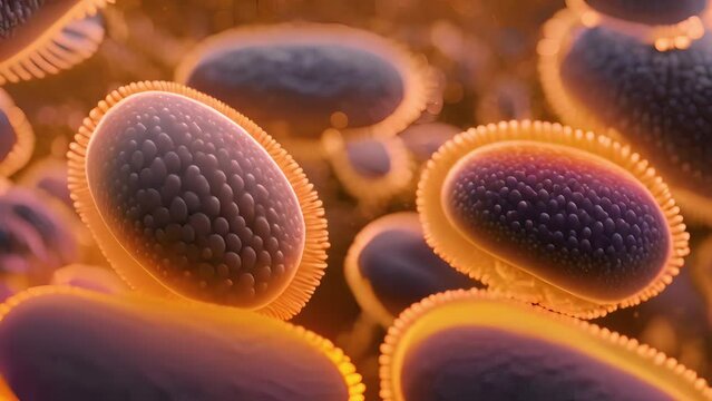 Fictitious recreation of microscopic view of movement inside cells