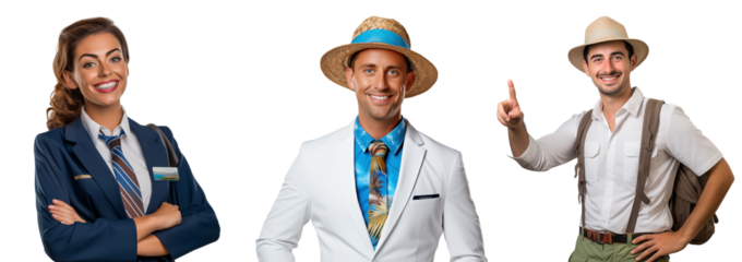 Travel agency workers, isolated on white, png