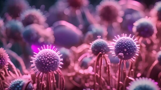 Fictitious recreation of microscopic view of retrovirus