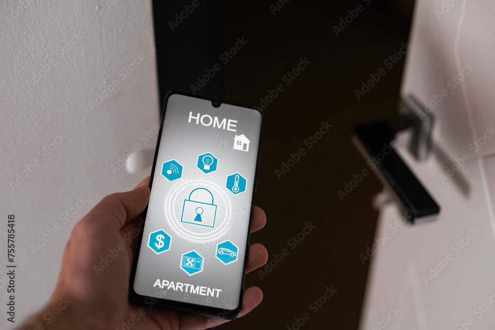 Poster locking door using mobile application.