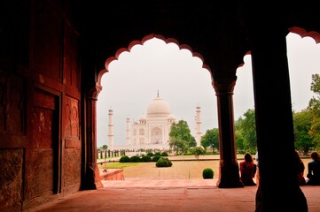 Taj Mahal ivory-white marble mausoleum Best Example of Mughal architecture in 17th Century with a...