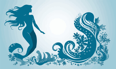 Mermaid silhouette shells starfish design vector illustration