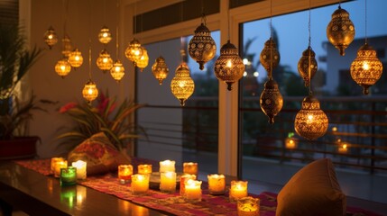 Fototapeta na wymiar Diwali lights adorning a home interior