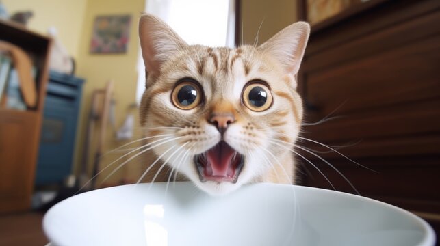 Hilariously surprised kitty with eyes wide as saucers