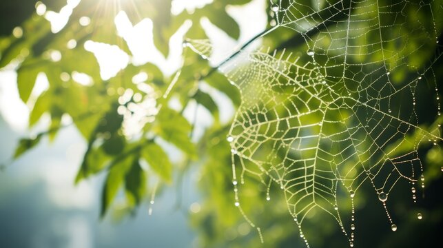 Leaves with spiderwebs in the morning