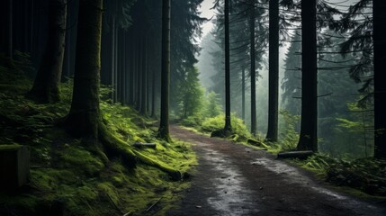 Moody and atmospheric forest trail