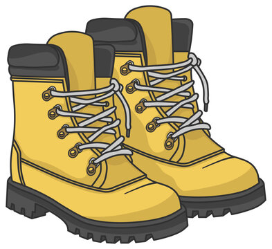 yellow boots with black soles and laces clip art preview