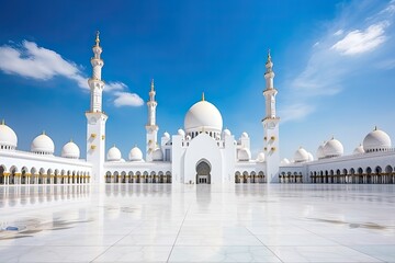 Fototapeta na wymiar A gorgeous architectural art of a white mosque for Ramadan or Eid