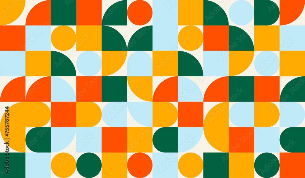 Fototapete Abstract geometric background design in retro style. Colorful neo geometric vector illustration. Artwork seamless pattern