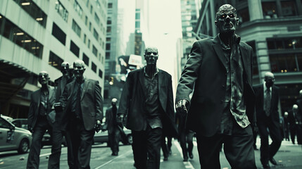 Businessmen zombies in a relentless pursuit of profits - obrazy, fototapety, plakaty