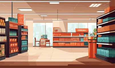 Supermarket interior vector flat minimalistic isolated illustration