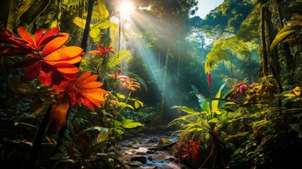 Obraz na płótnie Canvas The vibrant colors of a tropical rainforest