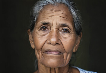 Portrait of Elderly Woman looking to the camera with South American Features