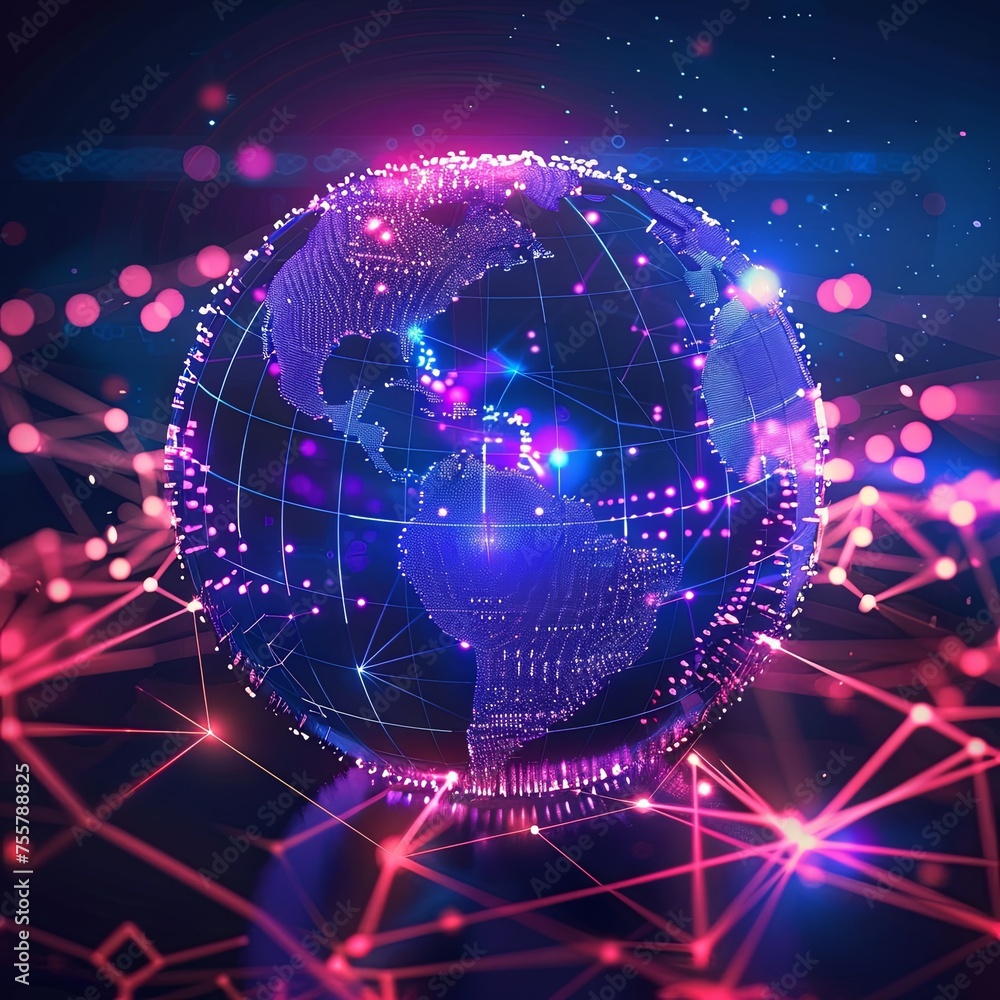Poster digital global network connectivity concept a digital globe illustrating interconnected data points 