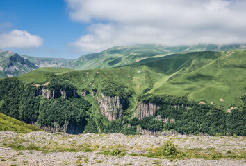 Fototapeta na wymiar Aerial view from Georgian Military Highway in Caucasus mountains