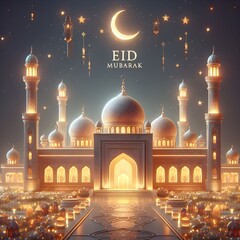 Eid Mubarak moon mosque and beautiful Design