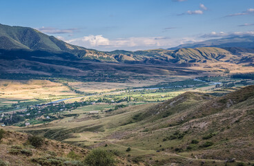 Aerial view near Atskuri town, Samtskhe-Javakheti region in Georgia