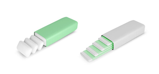 Set of different gums in packs 3D style, vector illustration