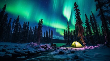 A dazzling night under the aurora borealis - obrazy, fototapety, plakaty