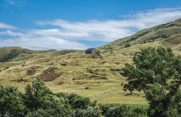 Fototapeta na wymiar Landscape seen from road to Vardzia cave monastery in Samtskhe-Javakheti region, Georgia