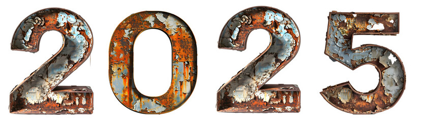 Old Rusty Metal 2025 Isolated on transparent background cutout - Generative AI	