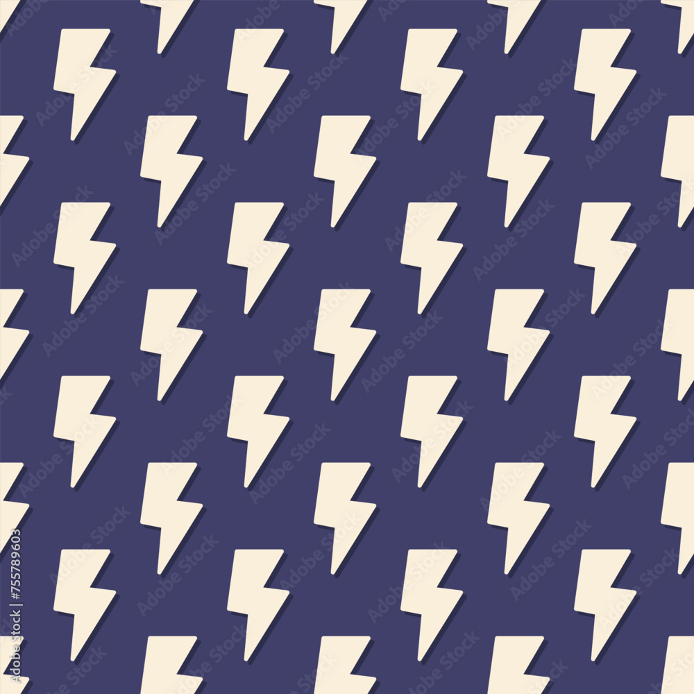 Poster lightnings seamless pattern. a repeating thunder sign on a dark blue background.