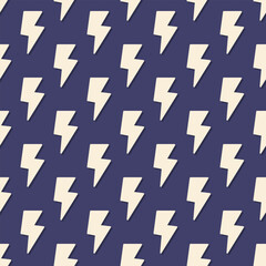 Lightnings seamless pattern. A repeating thunder sign on a dark blue background.