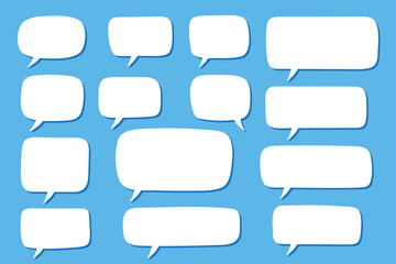 Obraz premium Set of hand drawn speech bubbles in rectangular shape. Speak bubble for text, cartoon chatting box, message box. Blank empty white speech bubbles.