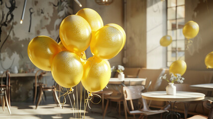 Lemon sorbet balloons drifting lazily in the holiday air, evoking a sense of sweetness and delight. - obrazy, fototapety, plakaty