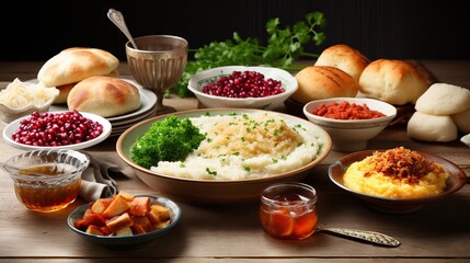 A shana tova menu featuring traditional dishes