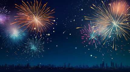 Happy New Year, burning fireworks with bokeh light background