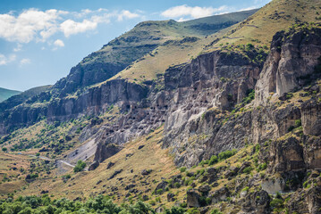 Naklejka premium Vardzia cave monastery site on a slope of Erusheti Mountain in Georgia