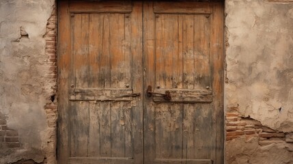 A textured wooden door with aged, worn appearance
