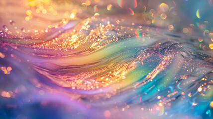 Liquid rainbows cascading down in shimmering waterfalls, their brilliance reflecting off countless glittering particles.